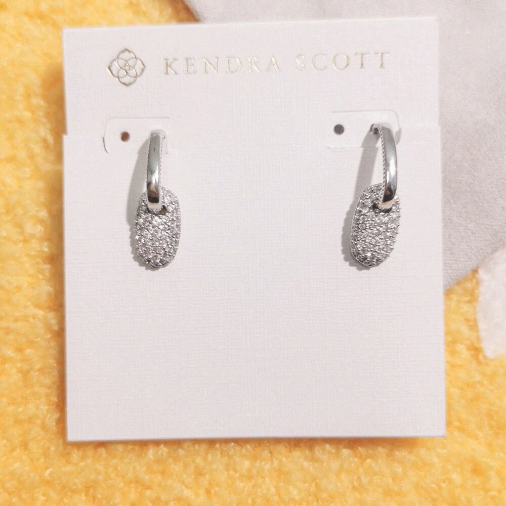 Kendra Scott Bailey White CZ Silver Pave Huggie Earrings